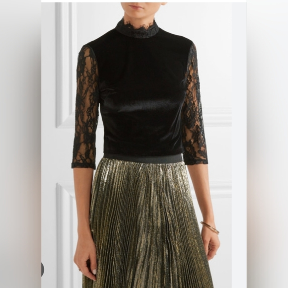 Alice + Olivia Jenny Mock Neck Lace Velvet Crop Size 6 - Picture 9 of 14